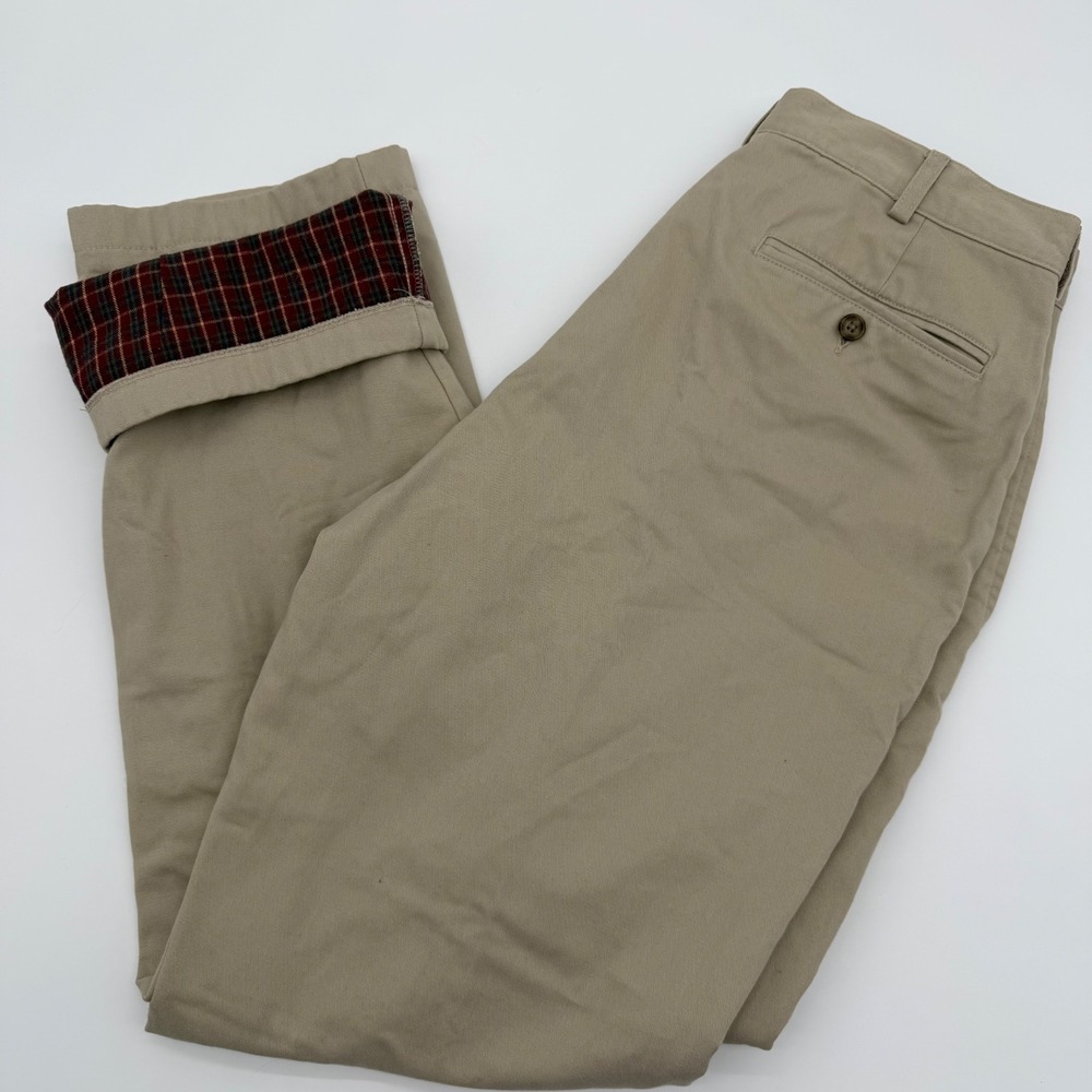 LLBean Double L Natural Fit Khaki Flannel Lined Cotton Pants Mens W35 L34